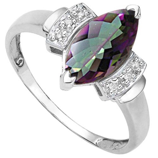 1.53 CTW MYSTIC GEMSTONE & GENUINE DIAMOND (6 PCS) 10KT SOLID WHITE GOLD RING
