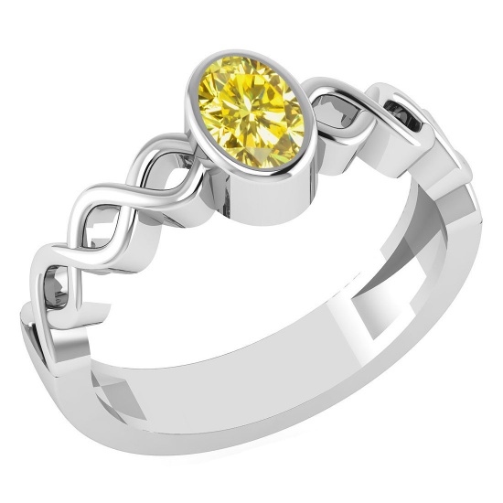 Certified 0.50 Ctw Fancy Yellow Diamond 14K White Gold Ring