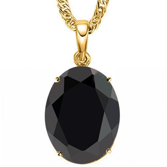 0.95 CTW BLACK SAPPHIRE 10K SOLID YELLOW GOLD OVAL SHAPE PENDANT