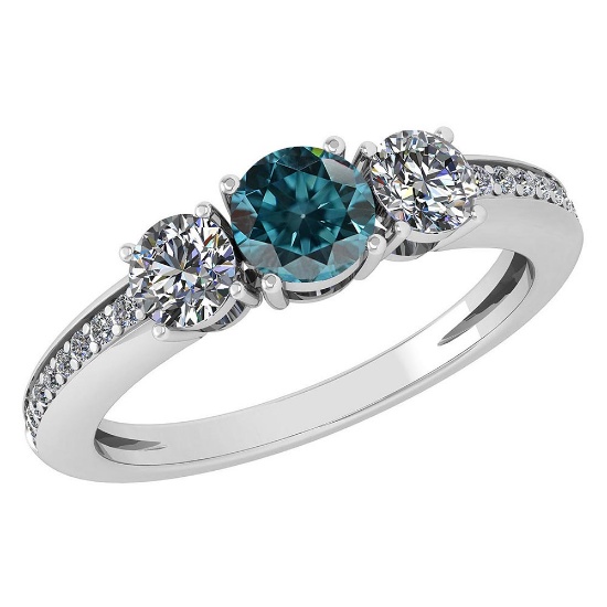 Certified 1.06 Ctw Treated Fancy Blue Diamond And White Diamond Wedding/Engagement Style 14k White G