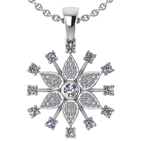 Certified 0.71 Ctw Diamond 18K White Gold Halo Stud Pendant