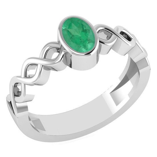 Certified 0.50Ctw Genuine Emerald 14K White Gold Ring