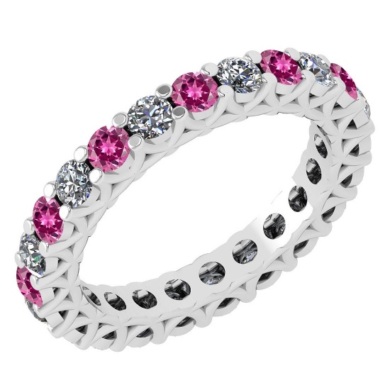 Certified 1.61 Ctw Pink Tourmaline And Diamond 14k White Gold Halo Band