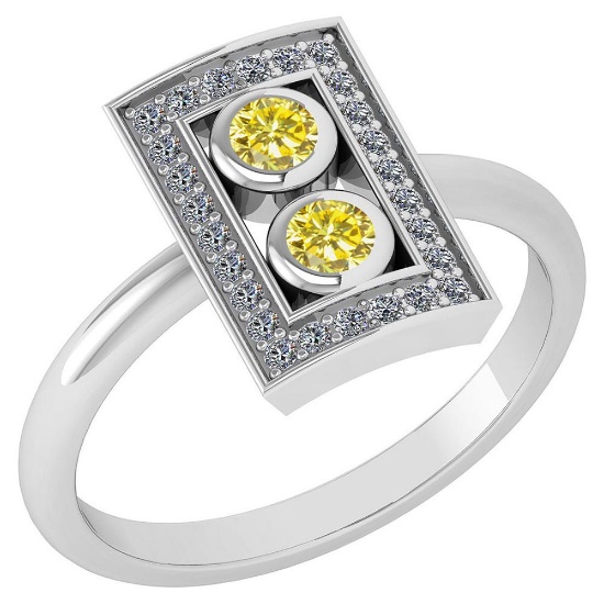 Certified 0.31 Ctw Treated Fancy Yellow Diamond And White Diamond 14k White Gold Halo Ring (VS/SI1)