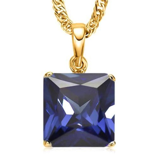 1.8 CTW LAB TANZANITE 10K SOLID YELLOW GOLD SQUARE SHAPE PENDANT