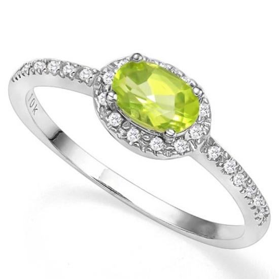 0.5 CT GENUINE PERIDOT & GENUINE DIAMOND (24 PCS) 10KT SOLID WHITE GOLD RING
