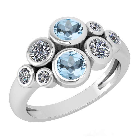 Certified 1.16 Ctw Blue Topaz And Diamond 14k White Gold Halo Ring (VS/SI1)