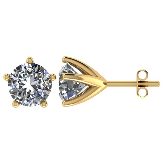 Certified 1.50 CTW Round Diamond 14K Yellow Gold Earring
