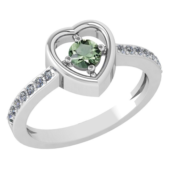 Certified 0.33 Ctw Green Amethyst And Diamond 14K White Gold Ring