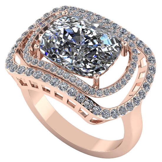 Certified 2.10 CTW Round and Cut Diamond 14K Rose Gold Ring