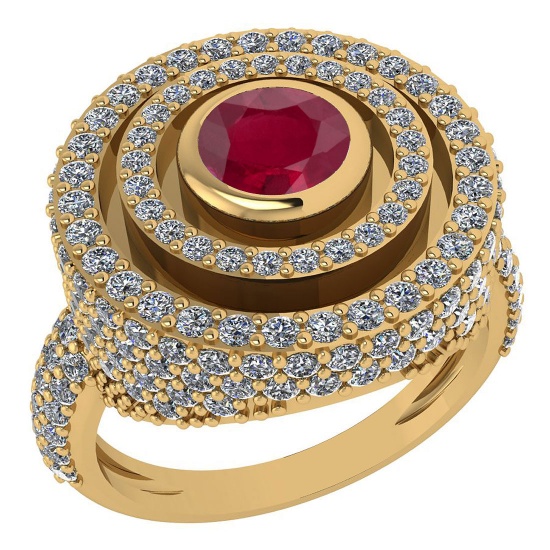 Certified 2.05 Ctw Ruby And Diamond Wedding/Engagement 14K Yellow Gold Halo Ring