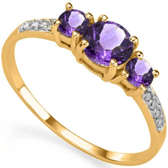 0.70 CT AMETHYST AND ACCENT DIAMOND 0.04 CT 10KT SOLID YELLOW GOLD RING