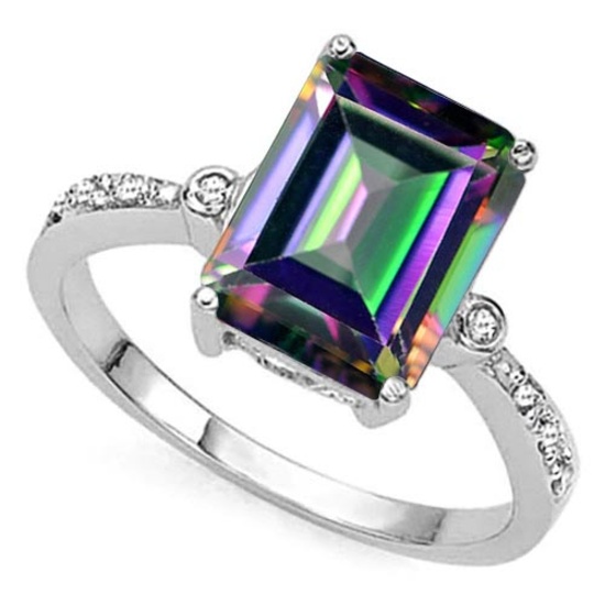 3.01 CTW MYSTIC GEMSTONE & GENUINE DIAMOND (8 PCS) 10KT SOLID WHITE GOLD RING