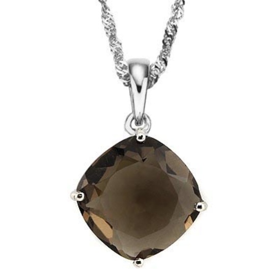 0.9 CTW SMOKEY 10K SOLID WHITE GOLD CUSHION SHAPE PENDANT