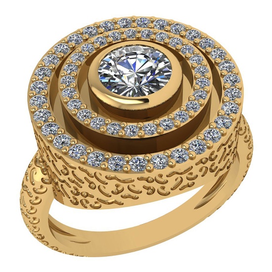 Certified 0.87 Ctw Diamond Wedding/Engagement 14K Yellow Gold Halo Ring