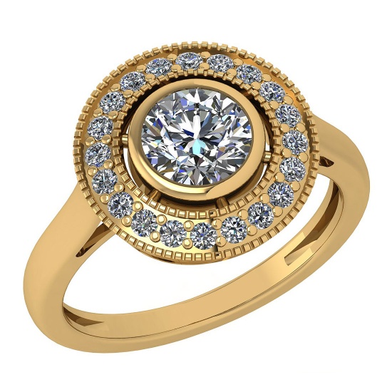 Certified 1.12 Ctw Diamond Wedding/Engagement Style 14K Yellow Gold Halo Ring (SI2/I1)