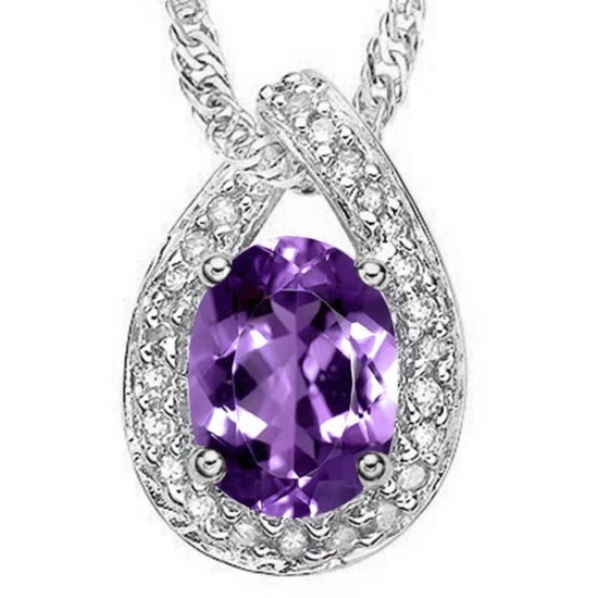 0.92 CTW GENUINE AMETHYST & CZ (25 PCS) 10KT SOLID WHITE GOLD PENDANT