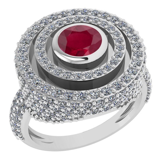 Certified 2.05Ctw Ruby And Diamond Wedding/Engagement 14K White Gold Halo Ring G-H VS/SI1