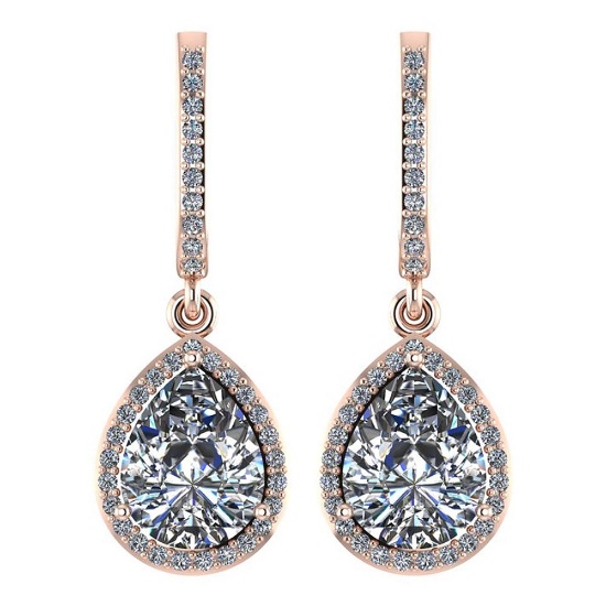Certified 4.35 Ctw Diamond Wedding/Engagement Style 14K Rose Gold Drop Earrings