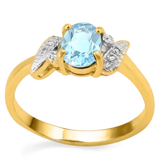 0.97 CT SKY BLUE TOPAZ AND ACCENT DIAMOND 0.03 CT 10KT SOLID YELLOW GOLD RING