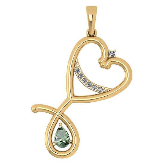 Certified 0.60 Ctw Green Amethyst And Diamond Pendant For womens New Expressions Love collection 14K