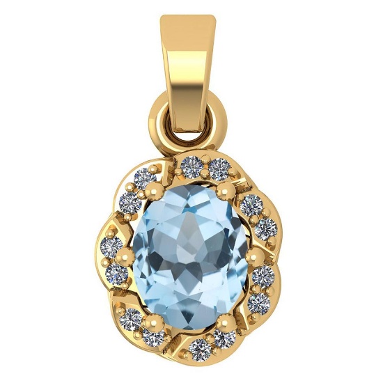 Certified 0.38 Ctw Aquamarine And Diamond 14k Yellow Gold Simple Pendant