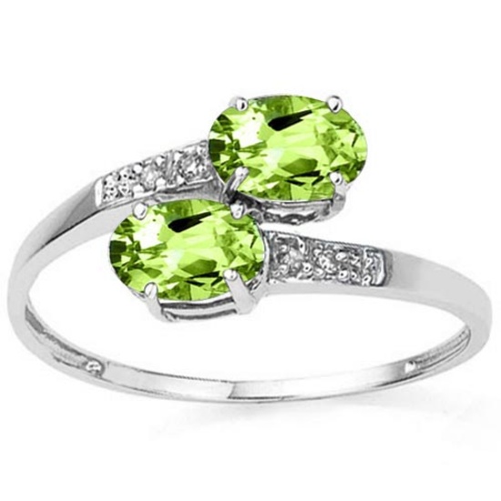 0.8 CTW PERIDOT & GENUINE DIAMOND (6 PCS) 10KT SOLID WHITE GOLD RING