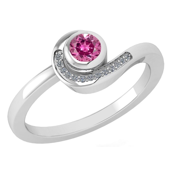 Certified 0.31 Ctw Pink Tourmaline And Diamond 14K White Gold Promise Ring