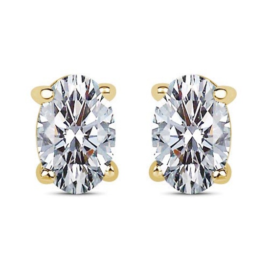 Certified 1.00 CTW Oval Diamond 14K Yellow Gold Earring