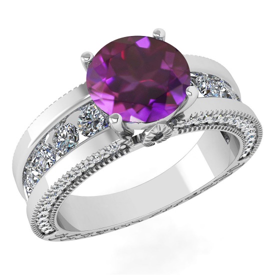 Certified 2.24 Ctw Amethyst And Diamond Wedding/Engagement 14K White Gold Halo Ring