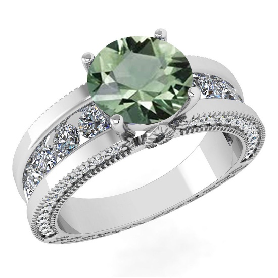 Certified 2.24 Ctw Green Amethyst And Diamond Wedding/Engagement 14K White Gold Halo Ring
