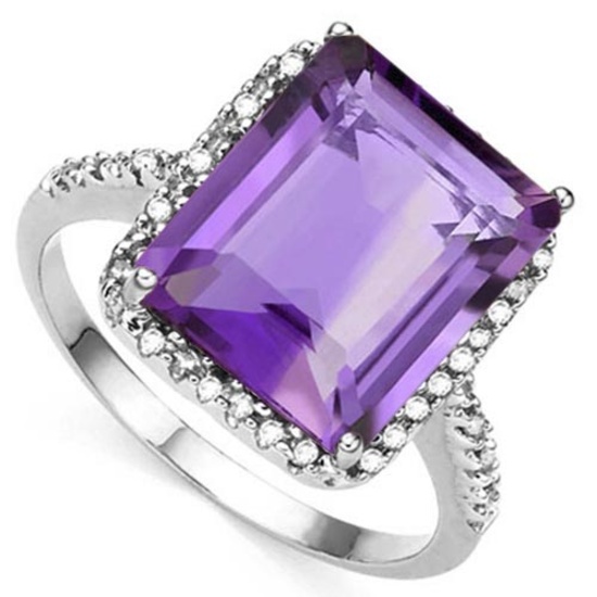 5.45 CTW AMETHYST & GENUINE DIAMOND (22 PCS) 10KT SOLID WHITE GOLD RING