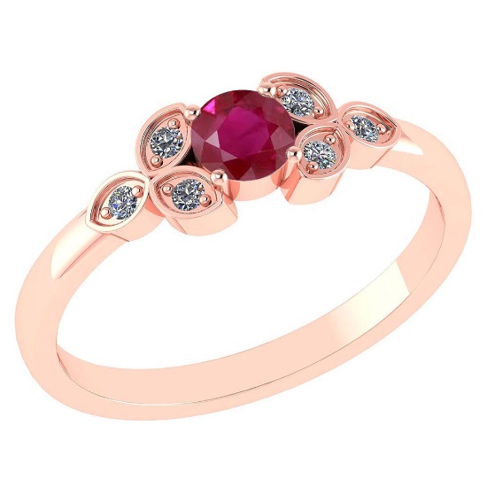 Certified .39 CTW Genuine Ruby. And Diamond (G-H/SI1-SI2) 14K Rose Gold Ring