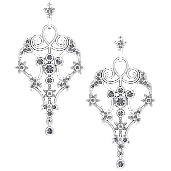 Certified 0.54 Ctw Diamond Hanging Stud Earring New Collection 14K White Gold (VS/SI1)