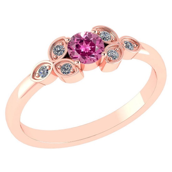 Certified .39 CTW Genuine Pink Touramline And Diamond (G-H/SI1-SI2) 14K Rose Gold Ring
