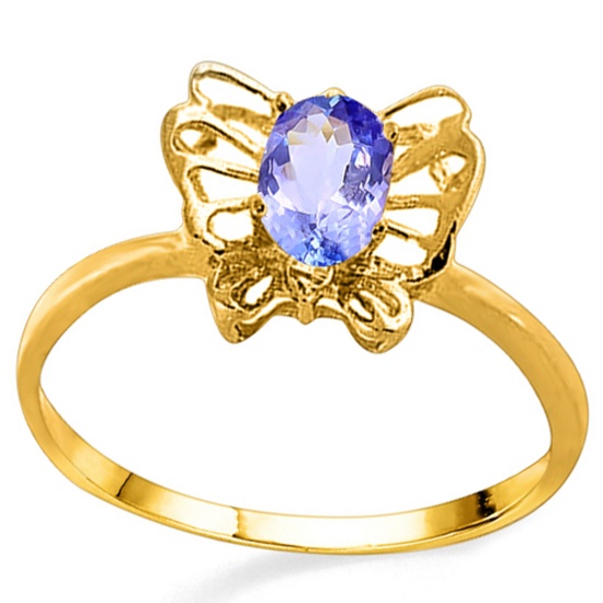 0.44 CT GENUINE TANZANITE AND ACCENT DIAMOND 0.005 CT 10KT SOLID YELLOW GOLD RING
