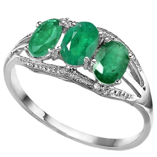 1.81 CTW GENUINE EMERALD & GENUINE DIAMOND (2 PCS) 10KT SOLID WHITE GOLD RING 2.02 1.81