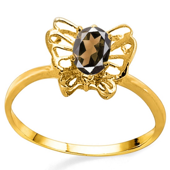 0.43 CT SMOKEY AND ACCENT DIAMOND 0.005 CT 10KT SOLID YELLOW GOLD RING