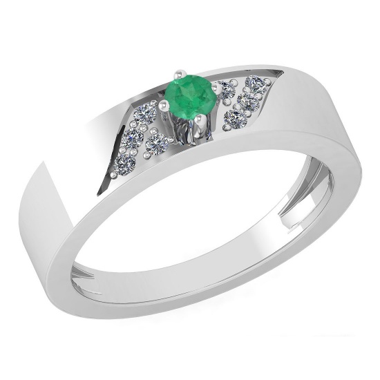 Certified 0.19 Ctw Emerald And Diamond 14K White Gold Halo Ring