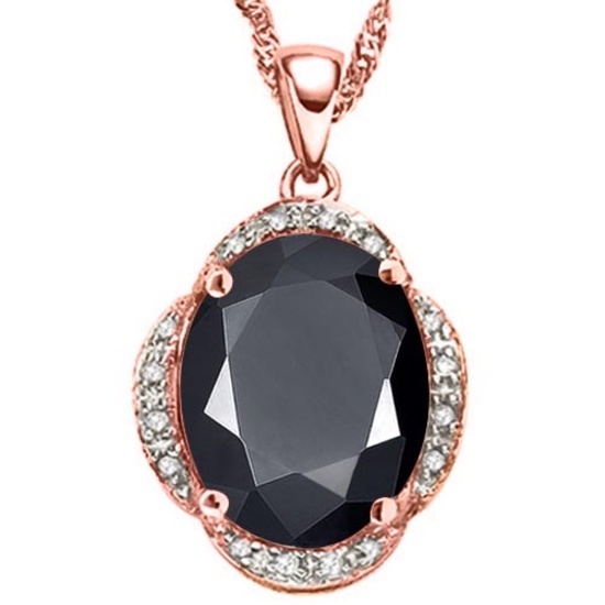 5.89 CTW BLACK SAPPHIRE & (16 PCS) DIAMOND 10KT SOLID RED GOLD PENDANT