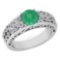 Certified 1.42 Ctw Emerald And Diamond Wedding/Engagement 14K White Gold Halo Ring