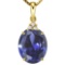 1.14 CTW CREATED TANZANITE 10K SOLID YELLOW GOLD OVAL SHAPE PENDANT WITH ANCENT DIAMONDS