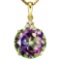 0.64 CTW RAINBOW MYSTIC 10K SOLID YELLOW GOLD ROUND SHAPE PENDANT WITH ANCENT DIAMONDS