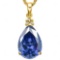 1.02 CTW CREATED TANZANITE 10K SOLID YELLOW GOLD PEAR SHAPE PENDANT WITH ANCENT DIAMONDS