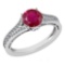 Certified 1.47 Ctw Ruby And Diamond Wedding/Engagement 14K White Gold Halo Ring
