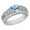 Certified 1.42 Ctw Aquamrine And Diamond Wedding/Engagement 14K White Gold Halo Ring
