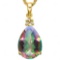 0.53 CTW RAINBOW MYSTIC 10K SOLID YELLOW GOLD PEAR SHAPE PENDANT WITH ANCENT DIAMONDS