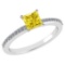 Certified 0.86 Ctw Fancy Yellow Diamond And Diamond 14k White Halo Gold Ring