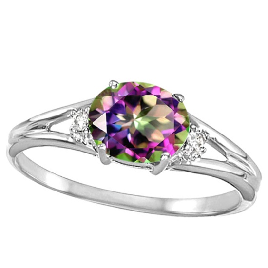 0.39 CTW RAINBOW MYSTIC QUARTZ & 0.02 CTWW DIAMOND 10KT SOLID WHITE GOLD RING