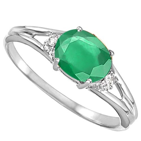 0.43 CARAT EMERALD & 0.02 CTW DIAMOND 10KT SOLID WHITE GOLD RING